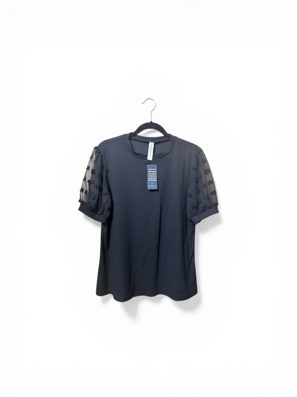 Black Puff-Sleeve Tee with Sheer Dot Sleeves